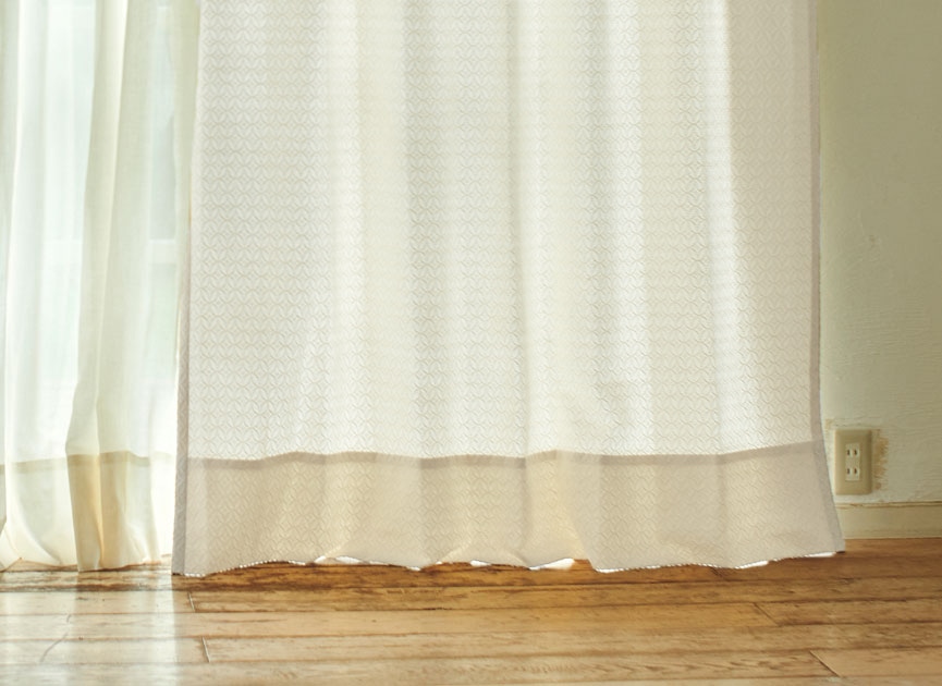 【既製品】ウール混フラワージャカードカーテン 幅100×丈200(実寸210)cm×2枚