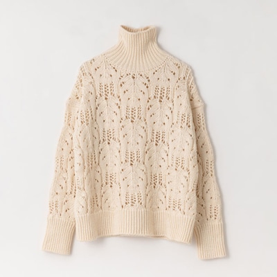 柄編み ビッグタートルセーター