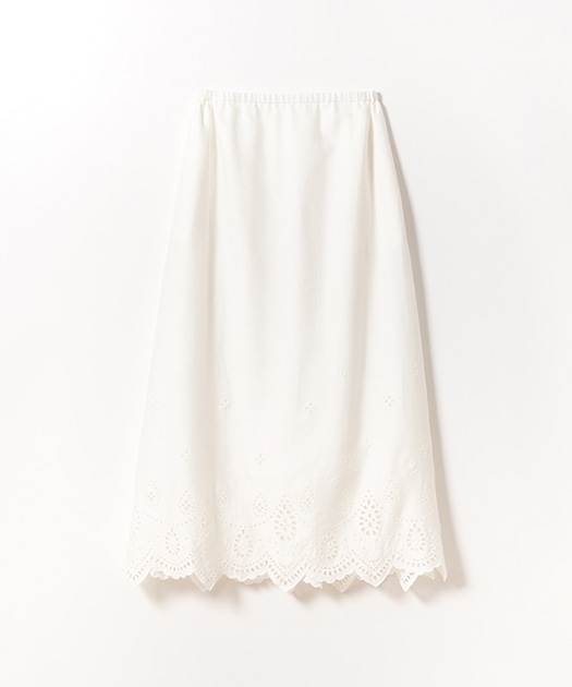 サテンスカラップ刺繍 ロングスカート